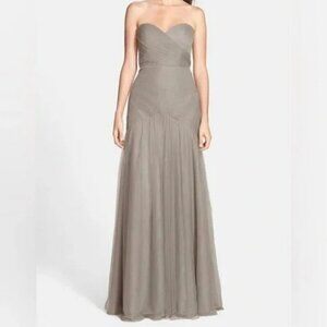 Jenny Yoo Collection Ava Taupe Strapless Tulle Dress - Size 8 / Medium (Approx.)